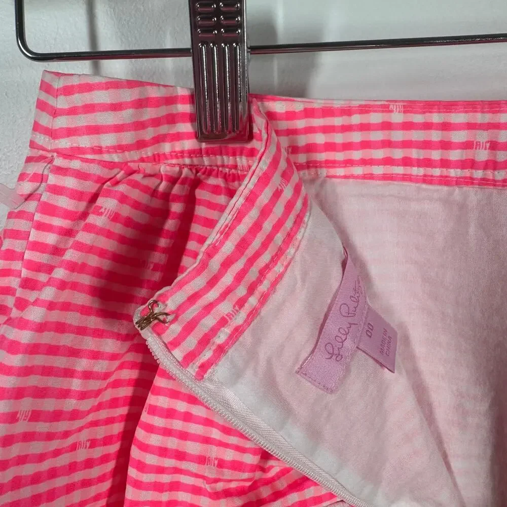 Lilly Pulitzer Thyme Skirt Women 00 Fiesta Pink Pretty Gingham‎ 48545 Preppy